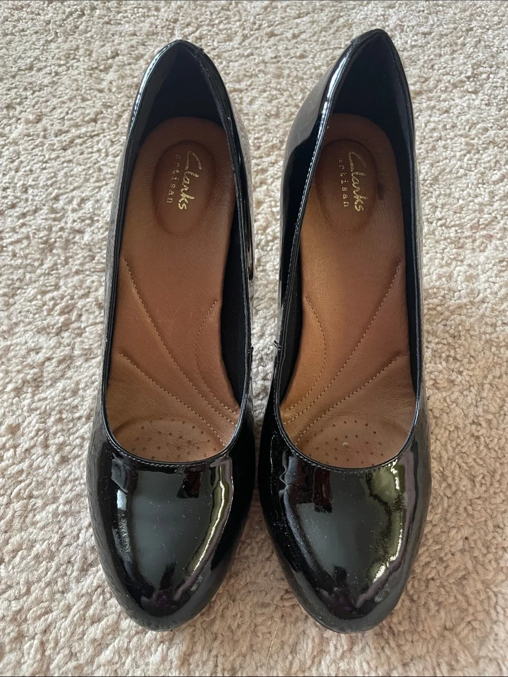Clarks Black Patent Leather Mid Heel Pumps